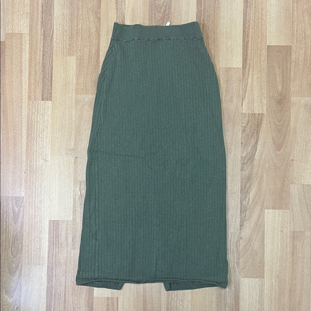 Free People Elegant Green Ribbed Skirt